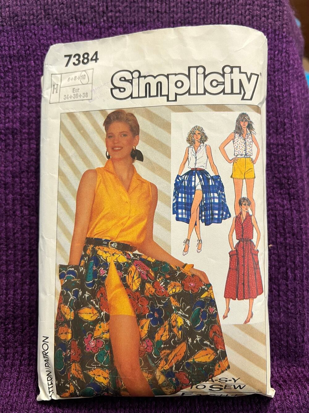 Simplicity 7384 top skirt shorts pattern size 6 8 10